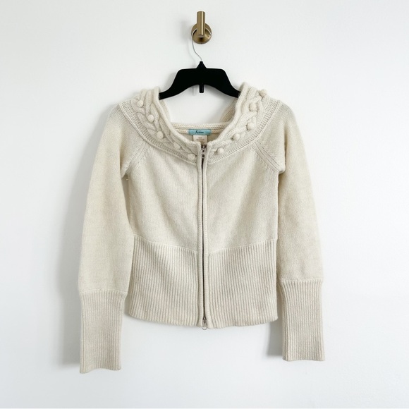 Vintage Marciano Wool Angora Ivory Off Shoulder Zip Front Knit Sweater Size M - Picture 1 of 7